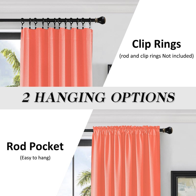 DONREN Room Darkening Rod Pocket Curtain Panels - Thermal Insulated Curtains for Living Room (Coral,52 W x 96 L Inch,2 Panels) - Image 2